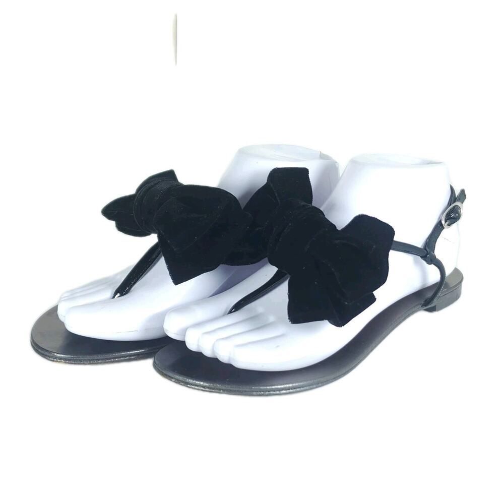 Giuseppe Zanotti Women's 37 US6,5 Black Patent Leather Velvet Bow Flat Sandals